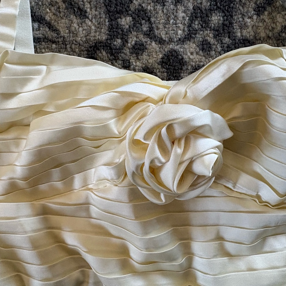 Anthropologie Ivory Pleated Rosette Bustier Size Large Adjustable Back & Straps - Picture 6 of 9